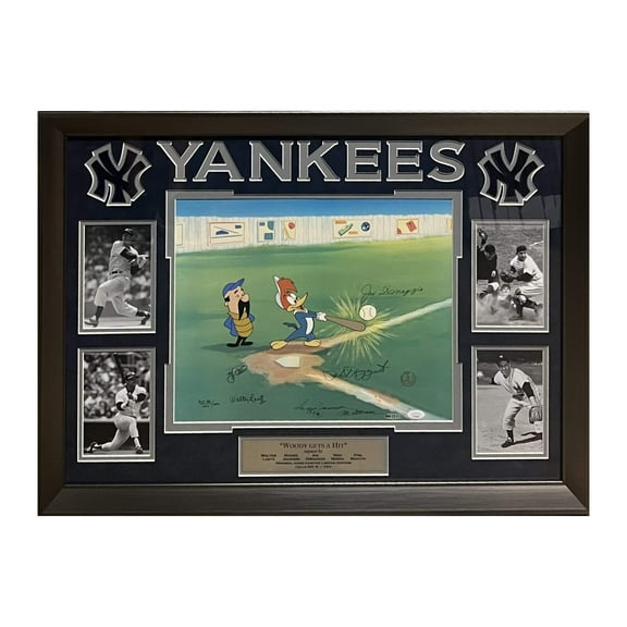 Walter Lantz, Reggie Jackson (w/ Inscription), Joe DiMaggio, Yogi Berra  Phil Rizutto Yankees Autographed LE "Woody Gets A Hit" Original Hand Painted Art UDA