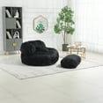 thumbnail image 3 of Modern Faux Fur Lazy Accent Chair with Ottoman for Bedroom, Comfy Plush Bean Bag Single Sofa Chair with Cushion for Living Room, Dorm, Apartment, Black, 3 of 9