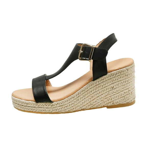 Agkizg Summer Wedge Sandals for Women Open Toe Thick Soles Slide Sandals Casual Slippers Beach Sandals Comfortable Shoes Black, Size 5.5