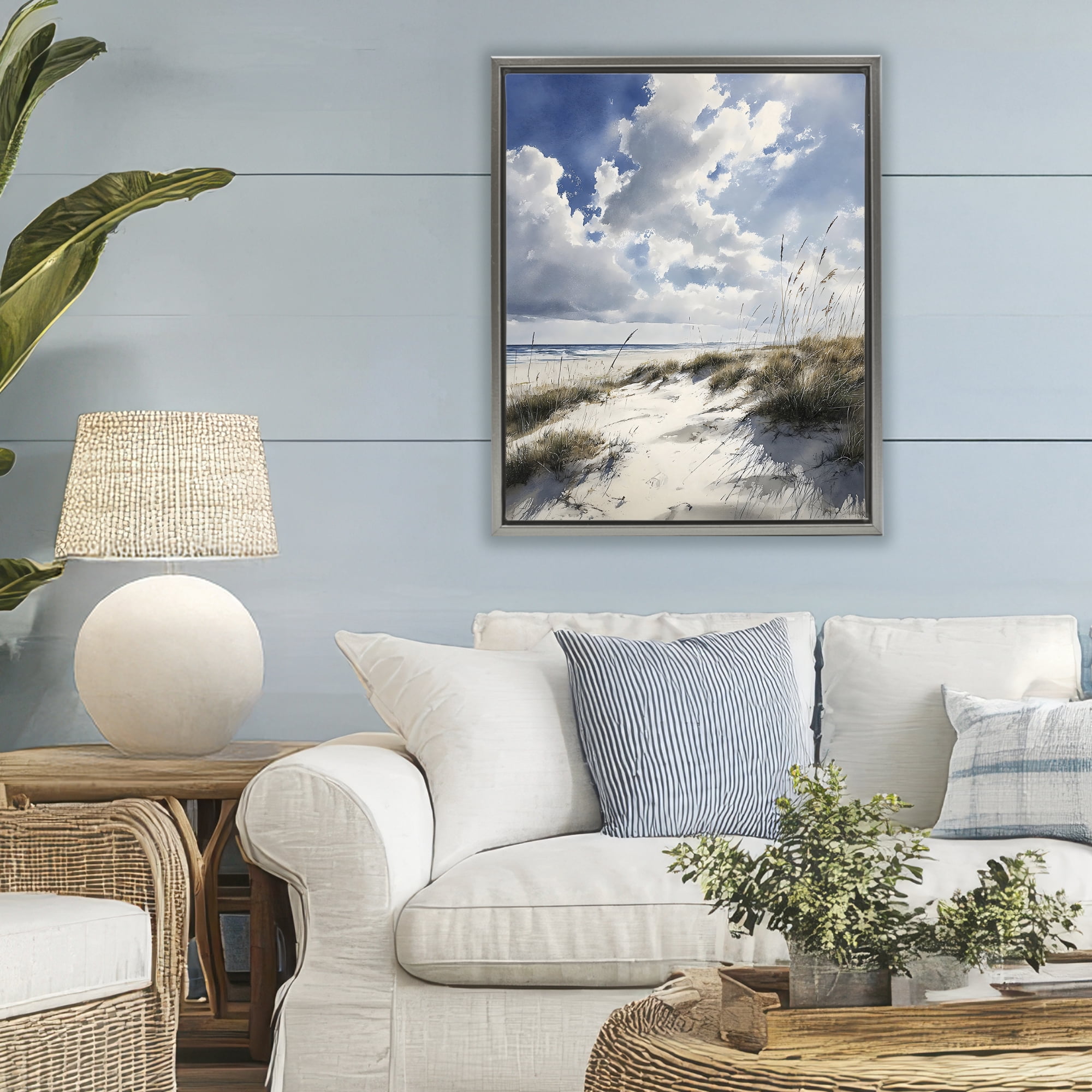 Stupell Industries Midday Sunny Beach Dunes Gray Framed Floater Canvas Wall Art, design by Franklyn Gregory