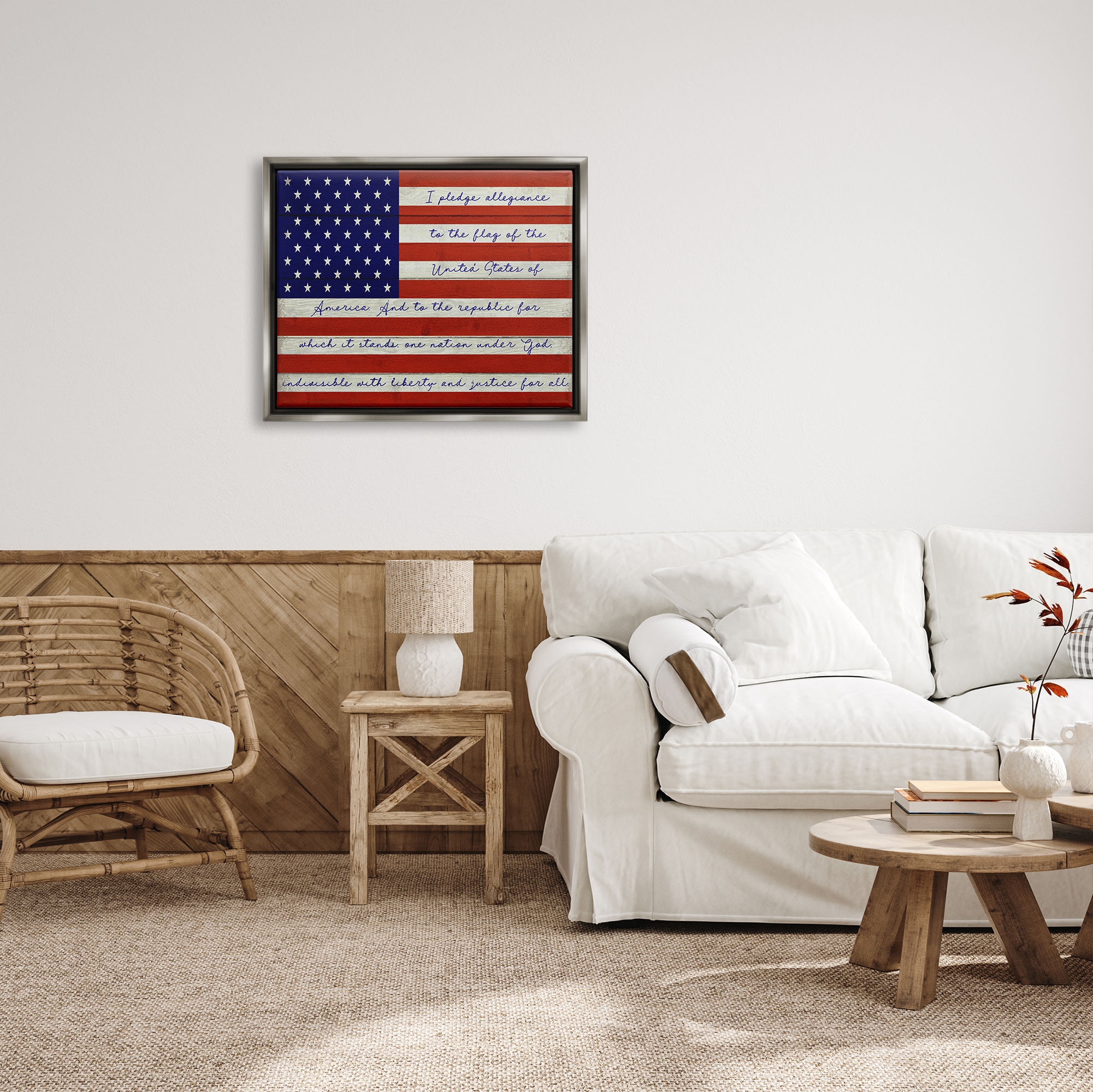 Stupell Industries Pledge of Allegiance Flag Inspirational Painting Gray Floater Framed Art Print Wall Art, 31 x 25