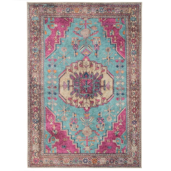 KUKOON Teal Washable & Non Slip Traditional Area Rug