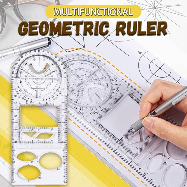 CAROOTU Outil de Mesure de Modèle de Dessin Géométrique Règle Géométrique Multifonctionnelle pour Fournitures de Bureau Scolaire