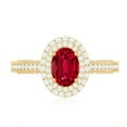 thumbnail image 4 of Rosec Jewels Lab Grown Ruby Oval Engagement Ring with Double Halo - Vintage Style Ruby Diamond Ring - AAAA Quality Certified, 10K Yellow Gold, US 8.50, 4 of 8