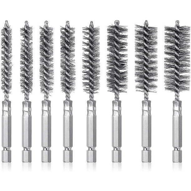 8Pcs Wire Brush Drill Bit Set with 1/4 Inch Hexagon Steel Wire Twisting