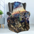 thumbnail image 4 of New York Soft Flannel Fleece Throw Blanket, Skyline of NYC Urban Skyscrapers at Sunset Dawn Streets USA Architecture, Cozy Plush for Indoor and Outdoor Use, 50" x 60", Orange Blue, by Ambesonne, 4 of 5