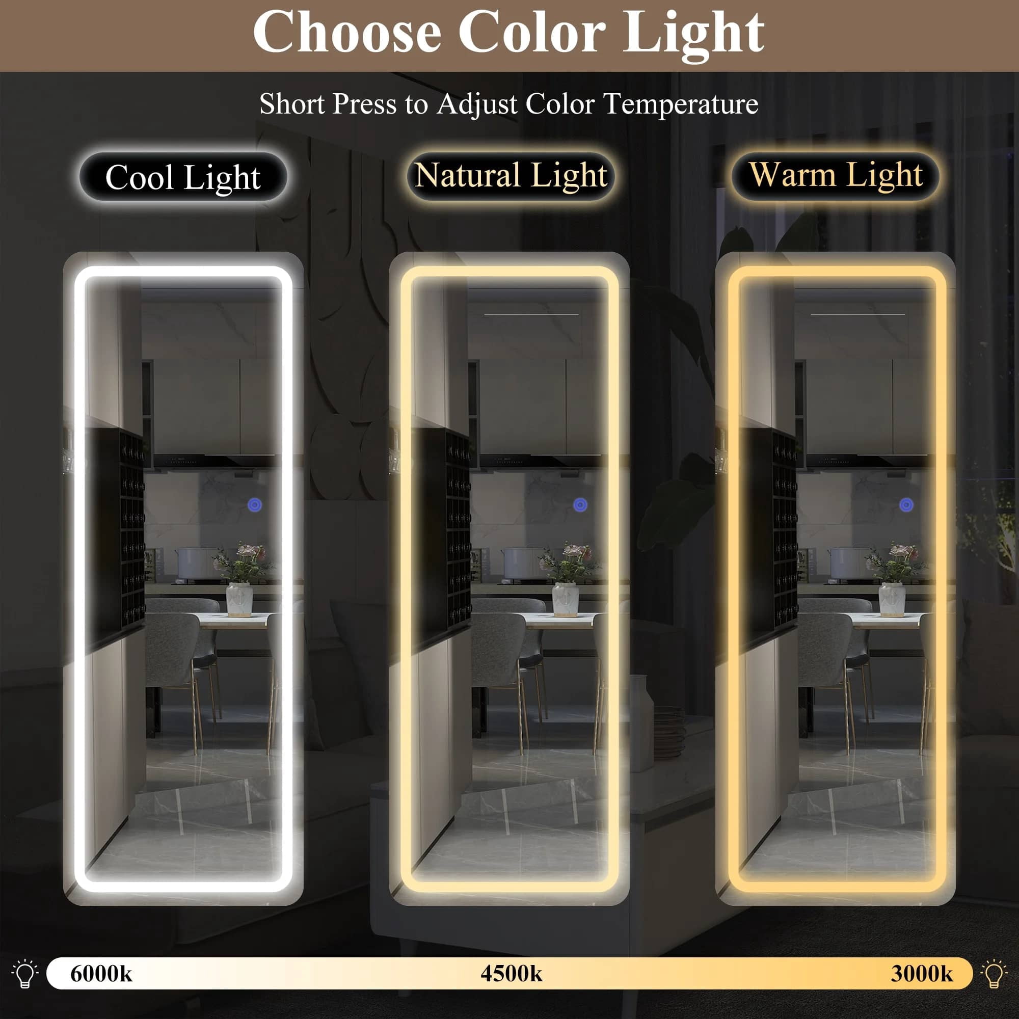 63"x16" LED Frameless Full-length Mirror for Bathroom，Aluminum Alloy Rectangular Mid-Century Mirror with Bracket, Silver