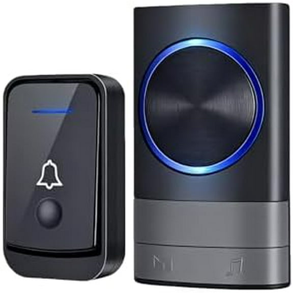 Wireless Doorbell, 1000ft Range, 52 Chimes, Four-speed Adjustable Volume, IP44 Waterproof, Low Power Consumption, LED Flash, Black, For Home, Bedroom, Apartment, Classroom, Bussiness, Elderly