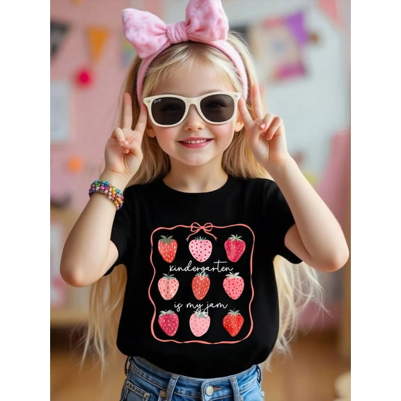 100% Cotton Groovy Kindergarten Is My Jam Strawberry Kinder Team Teacher Kid T-Shirt Graphic T-shirts for boys and girls