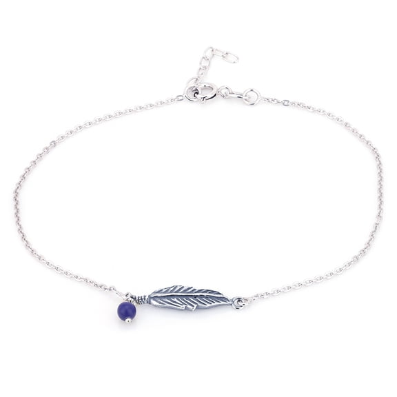 Vanbelle Sterling Silver Jewelry Feather Charm Anklet with Rhodium Plating for Women