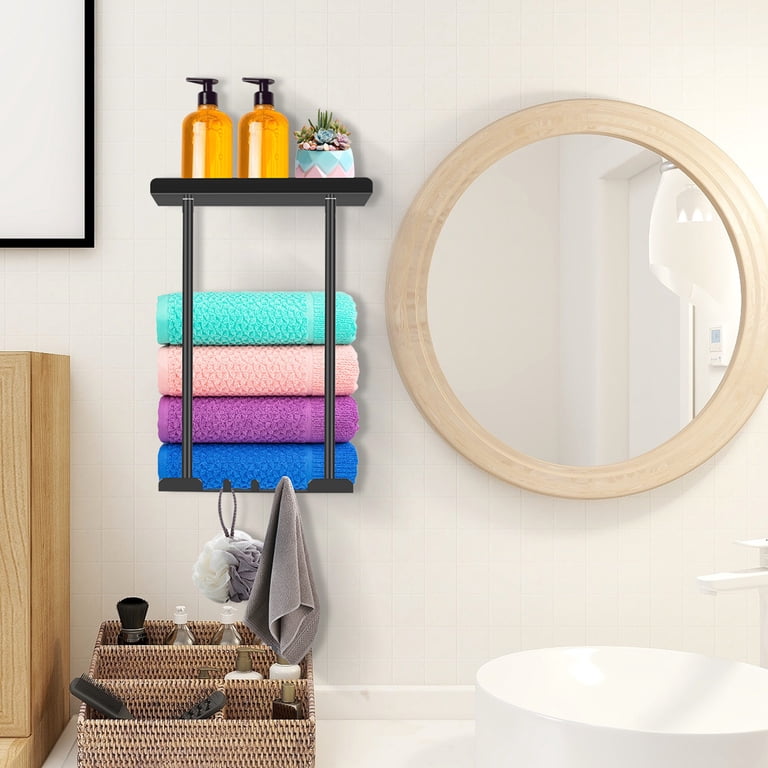 PHANCIR Retractable Wall-Mounted Towel Rack with Shelf photo 8