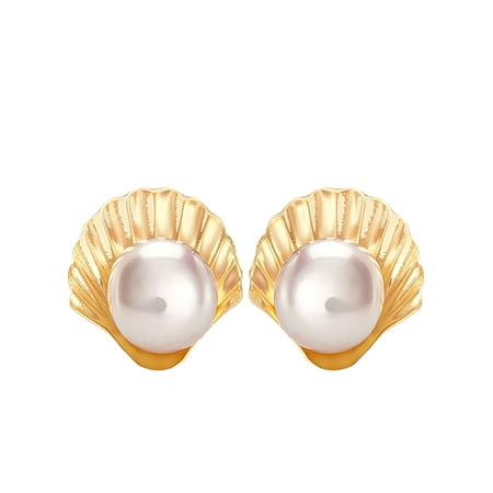 Disney The Little Mermaid Ariel 10kt Gold Freshwater Cultured Pearl Shell Stud Earrings