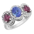 thumbnail image 1 of 10K White Gold Natural Tanzanite & Rhodolite 3-Stone Ring Oval Diamond Accent, size 8, 1 of 2