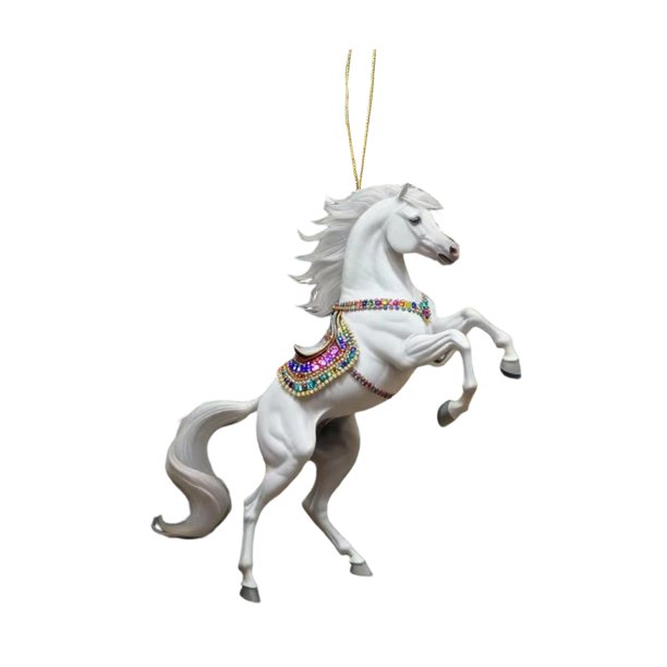 Colgante de caballo 2D acrílico realista, adorno navideño con lazo para colgar, ideal para amantes de la equitación.