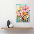 thumbnail image 2 of Teal Pink Yellow Flowers Bright Elegant Oil Painting Vibrant Spring Blooms Large Wall Art Poster Print Thick Paper 18X24 Inch, 2 of 5