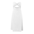 thumbnail image 3 of Sexy Front Strapless Sweetheart Neckline Midi Dresses For Women Smocked Cutout Tube Linen Dress Wedding Guest V Neck Tunic Dress for Women Midi Dress plus Size Women Summer Tunic Dress V Neck Casual, 3 of 7