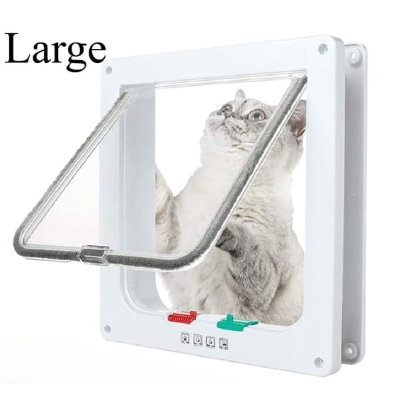 Weatherproof 4-Way Locking Cat Door, Pet Door Flap for Indoor & Outdoor Doors, Durable Kitty Gate for Cats, Puppies & Small Pets, 3 Sizes