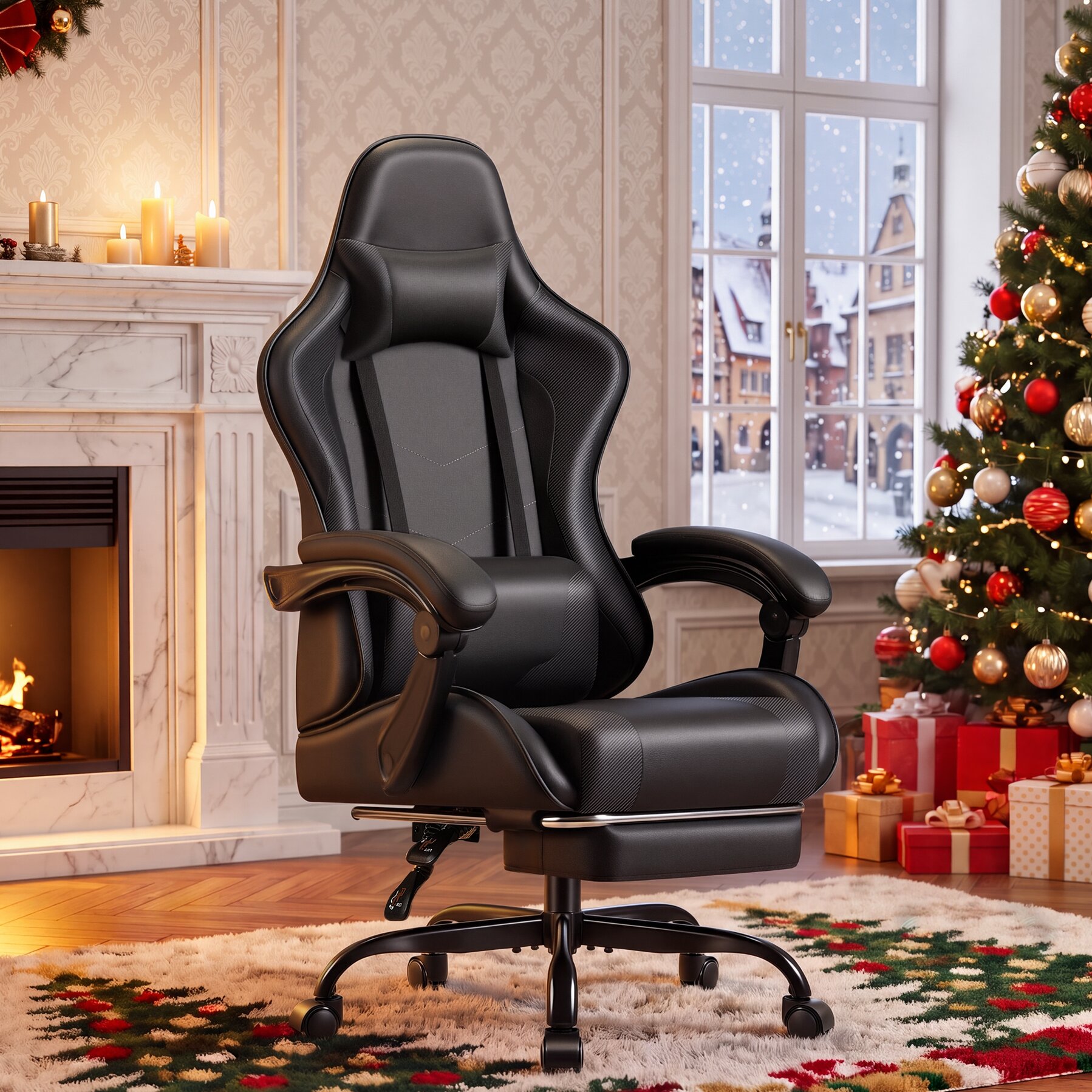 Homall Gaming Chair with Massage and Footrest, Black photo 1