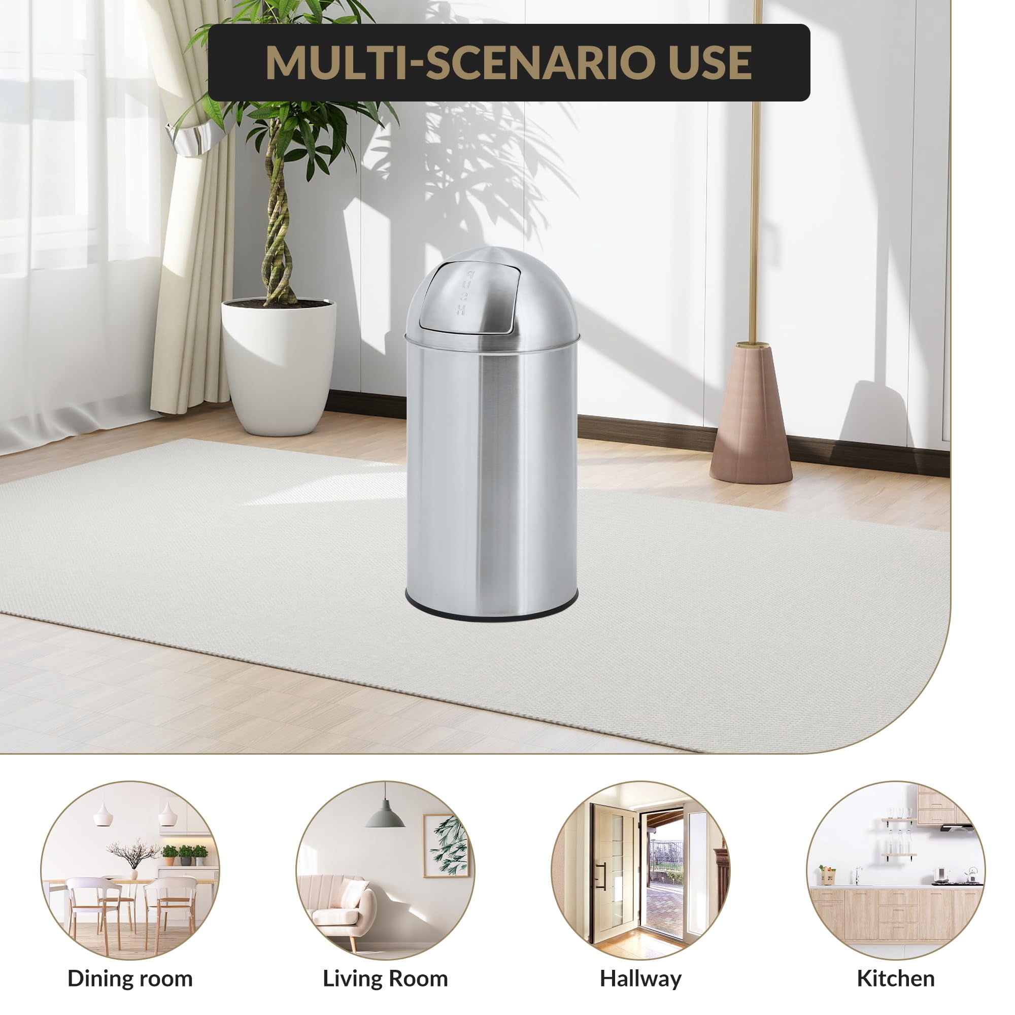 Luku 18 Gallon/70L Stainless Steel Trash Can, High-Capacity Hands-Free Waste Bin for Kitchen