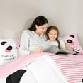 thumbnail image 5 of Manfei Kawaii Panda Child Queen Comforter Set, Pink Stripes Geometric Bedding Sets, Cute Cartoon Animal Reversible Bedding Comforter Set, Super Cozy Room Decor, 3pcs, 5 of 8