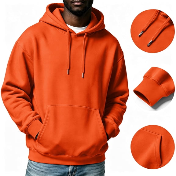 Nestiefly Oversized Hoodies for Men Baggy Comfort Fleece Hooded Sweatshirt Pullover Long Sleeve, Loose Fit, Workout, Drawstring, Winter Saffron L