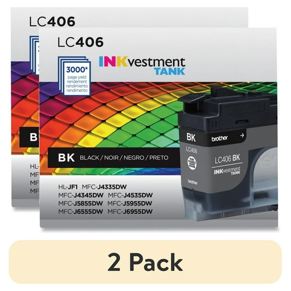 (2 pack) Brother Genuine LC406BKS INKvestment Printer Ink, 3,000 Page-Yield, Black