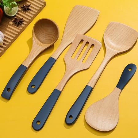 

QXuchild Fried Spatula Long Handle Heat Resistant Non-stick Beech Wooden Cooking Rice Spatula Soup Spoon for Kitchen