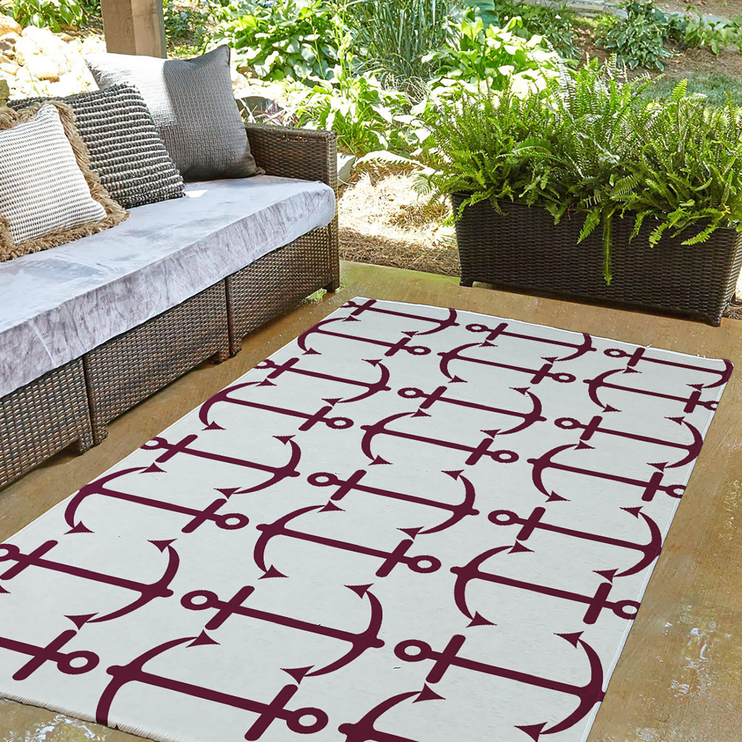 3' x 5' Simply Daisy Anchor Pattern Beach Style Chenille Area Rug, Maroon Red