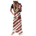 thumbnail image 1 of Yuemengxuan Women Stytlish Maxi Dress, Star  Stripe Print Short Sleeve V-neck One-piece, 1 of 3
