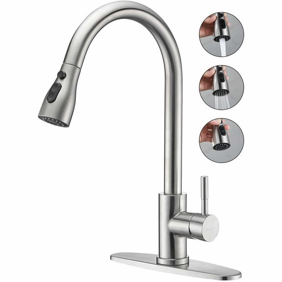 Single-Handle Kitchen Faucet Sink Pull-Down Sprayer Mixer Tap Stainless Steel
