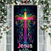 Taicans Colorful Cross & Floral Design Christmas Door Cover,70.8x35.4in,Perfect for Holiday Decor,Religious Christmas Decorations,Front Door Decorations,Christmas Decorations for Front Door‌