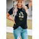 thumbnail image 2 of ABPHQTO Camiseta de manga corta con cuello redondo y bordado de margaritas negras para mujer, 2 of 5
