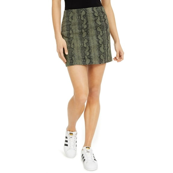 Tinseltown Juniors Printed Denim Mini Skirt,Olive,15