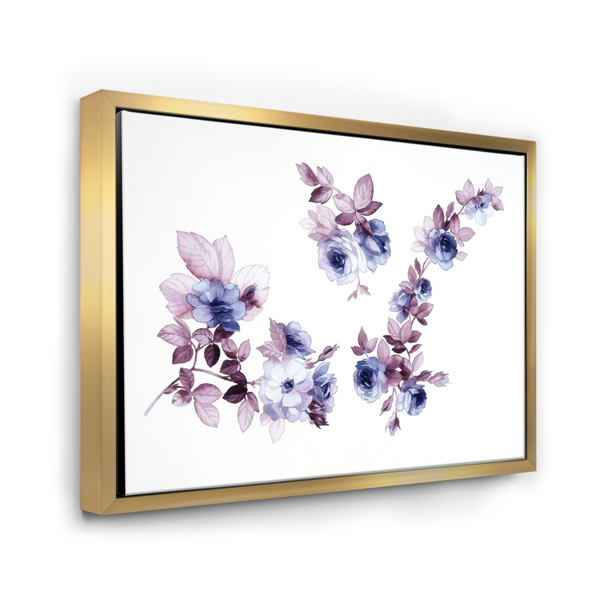 Purple Wildflowers On White I 40 in x 30 in Framed Painting Canvas Art Print, by Designart