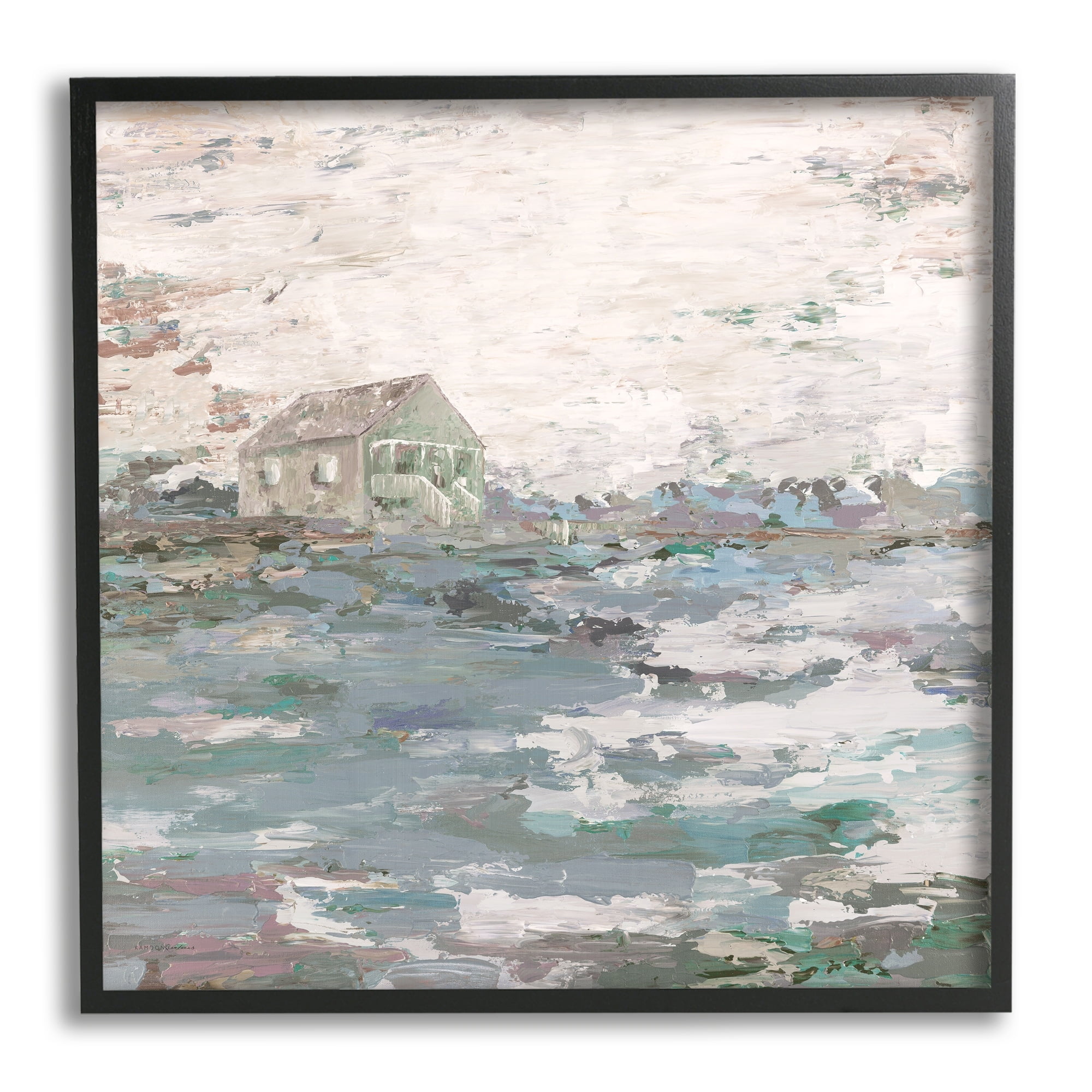 Stupell Industries Mysterious Abstract Landscape Lone House Rural Field Painting Gray Framed Art Print Wall Art, Design by Kamdon Kreations