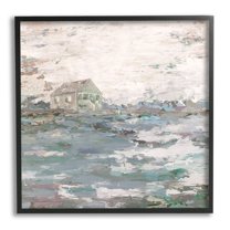 Stupell Industries Mysterious Abstract Landscape Lone House Rural Field Painting Black Framed Art Print Wall Art, Design by Kamdon Kreations