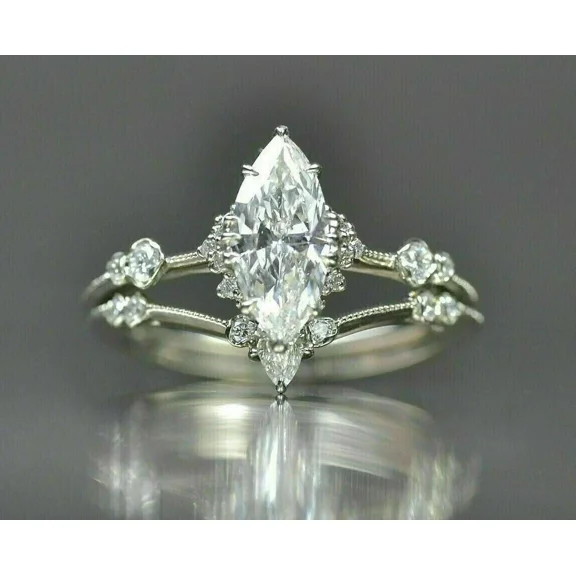 2Ct Marquise Cut Lab Created Diamond Bridal Wedding Ring 14K White Gold Plated