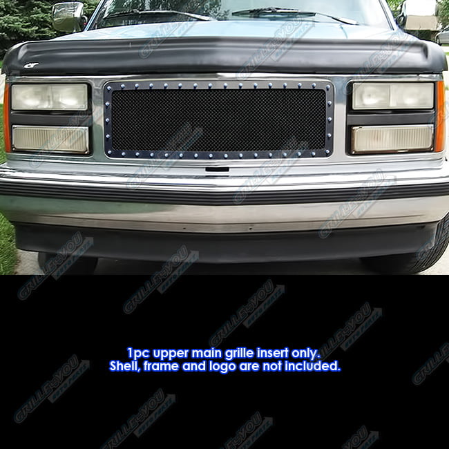APS Compatible with 1988-1993 GMC C K Sierra Suburban Stainless Black Rivet Stud Mesh Grille Inserts GL5010H 