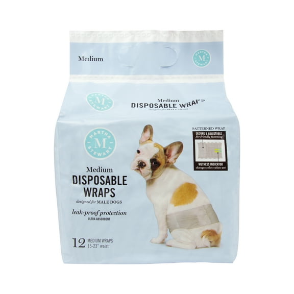 Martha Stewart Male Dog Diaper Wraps, Medium 5" -23" Waist - 12 Pack