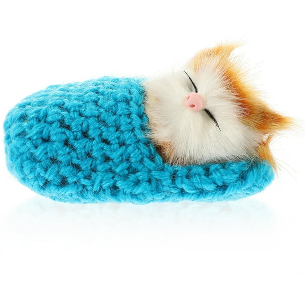 Muñeco de gato durmiendo en pantuflas, mini gatito con maullidos, juguete de mano decorativo, regalo para niños y niñas (azul)