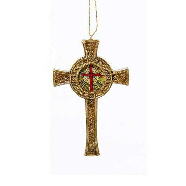 Kurt Adler 4,5 "Croix d'Or avec Vitrail Suspendu Ornement de Noël
