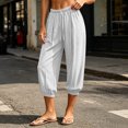thumbnail image 2 of Hurxie Womens Baggy Pleated Harem Pants Summer Elastic High Waisted Wide Leg Balloon Cotton Lounge Crop Pants White,S, 2 of 8