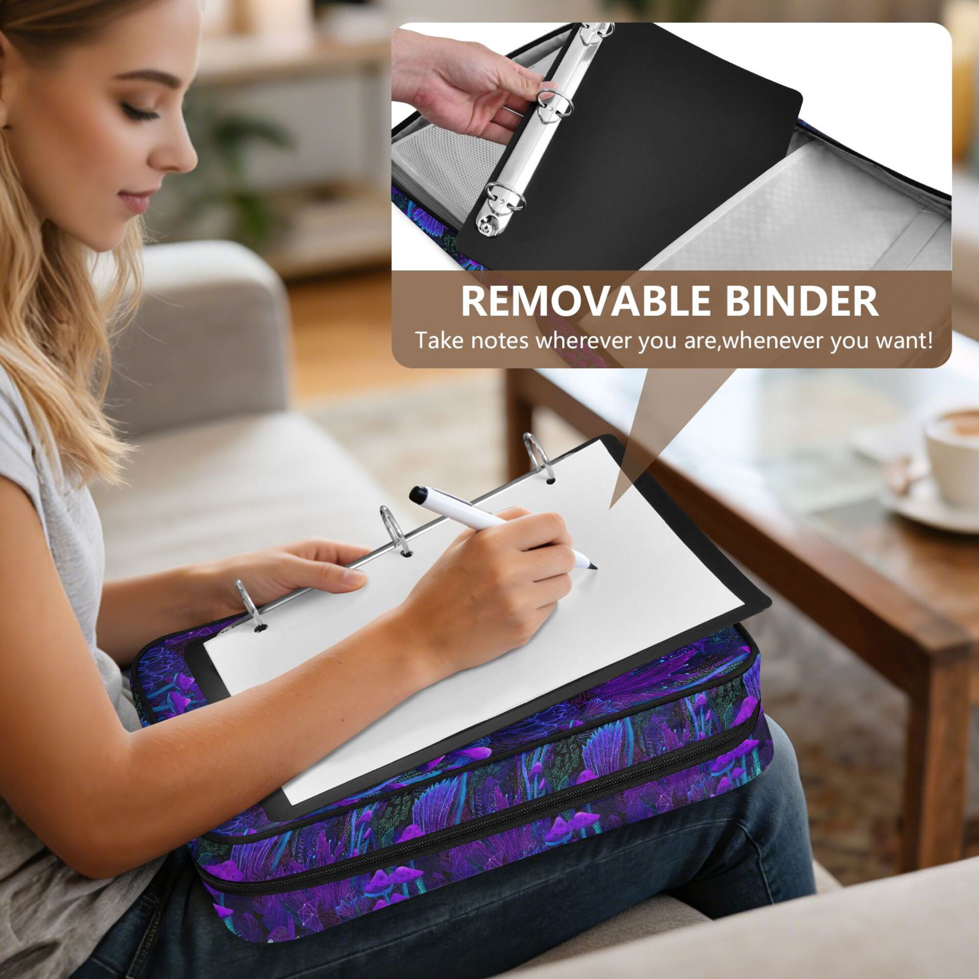 FORMRS Accordion File Folder A4 Size 7-Pocket Expanding Document Organizer Bag with 3 Ring Binder, Dark Mushrooms Pattern
