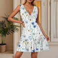 thumbnail image 2 of WTOBBY Women's Everyday Summer Dress Sleeveless V-Neck Floral Print Pleated Hem Casual Dress with Split Design for Outdoor Events and Date Nights,BeigeL, 2 of 5