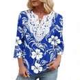 thumbnail image 6 of Aboser Bohemian Shirts for Women 3/4 Length Sleeve Tops Vintage Embroidered Lace T Shirt Loose Fits V Neck Tunic Top Casual Plain Blouses, 6 of 9