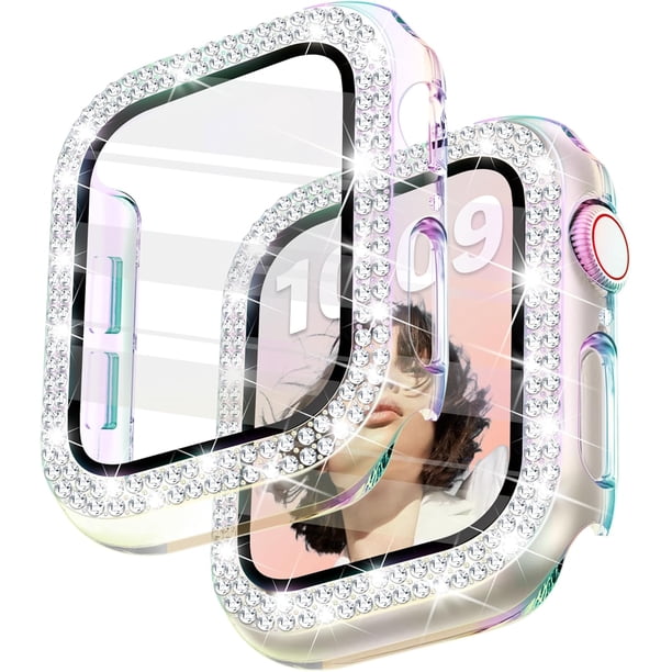Yanonmyfd Funda para reloj brillante con protector de visualización HD para mujer compatible con Apple Watch de 49 mm de diámetro, protector de cara para iWatch Series Ultra 3/2/1, color dorado