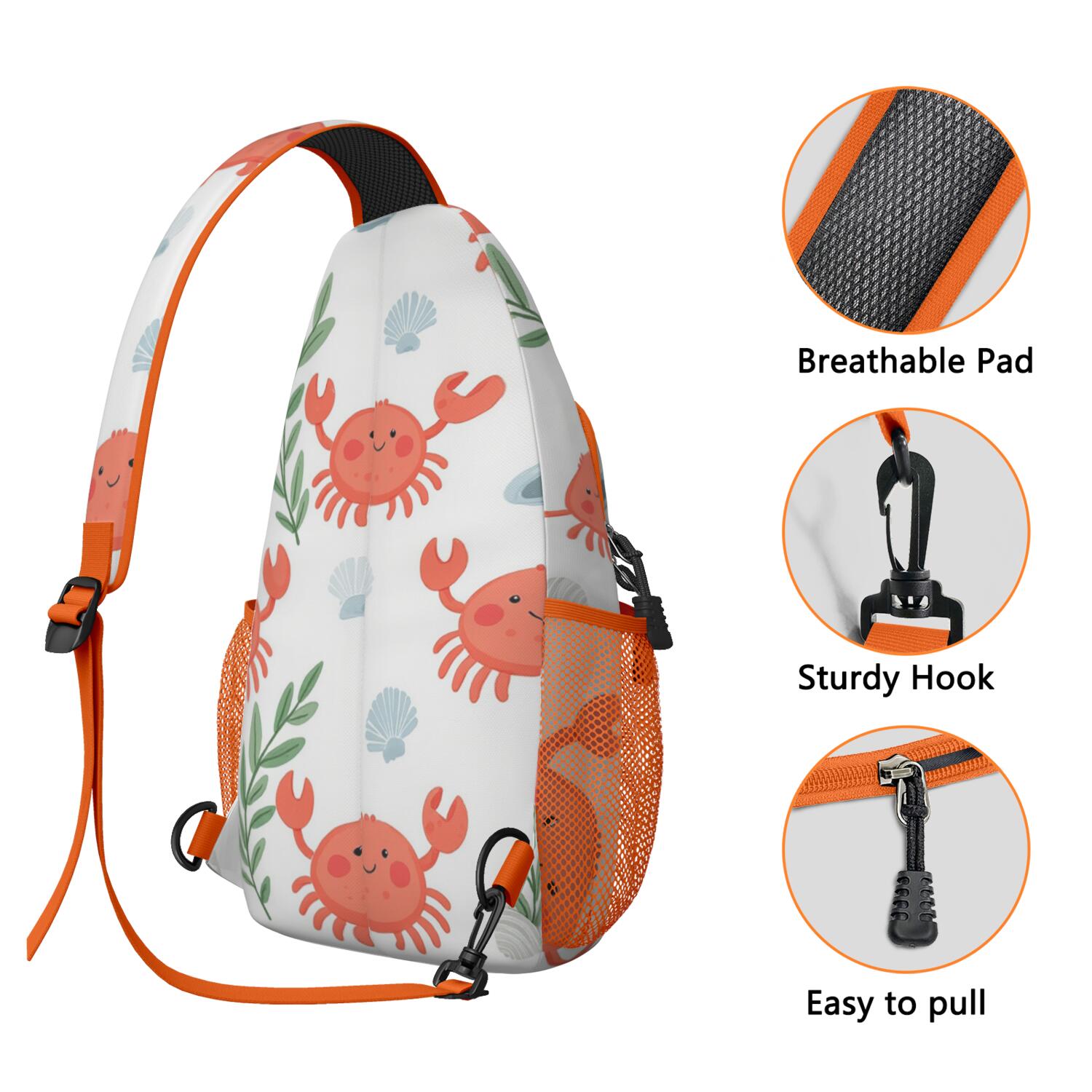 Marine Crab Sling Bag for Women Men Hiking Sling Backpack Chest Bag for Outdoor Activities Gym Small Travel Backpack Gym Sports Travel Hiking Daypack