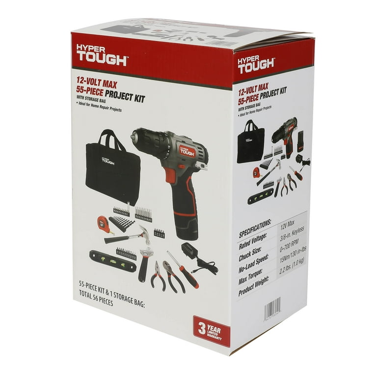 Hyper Tough 12V Max Cordless Drill Project Kit, 55-Piece, Holiday