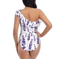 thumbnail image 5 of Rateoe Lavender Flowers Pattern Women One Piece Swimsuits Tummy Control One Shoulder Bathing Suits Ruffle Swimwear-Small, 5 of 6