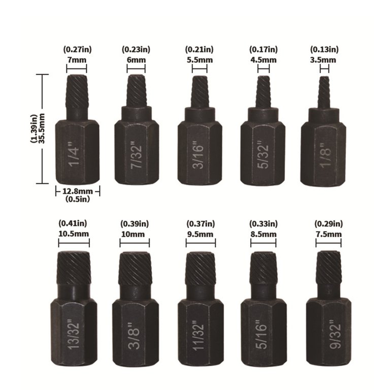 10-Piece Screw Extractor Set – Reverse Spiral Flute Easy-Out Tool For Broken Bolts, Studs & Screws